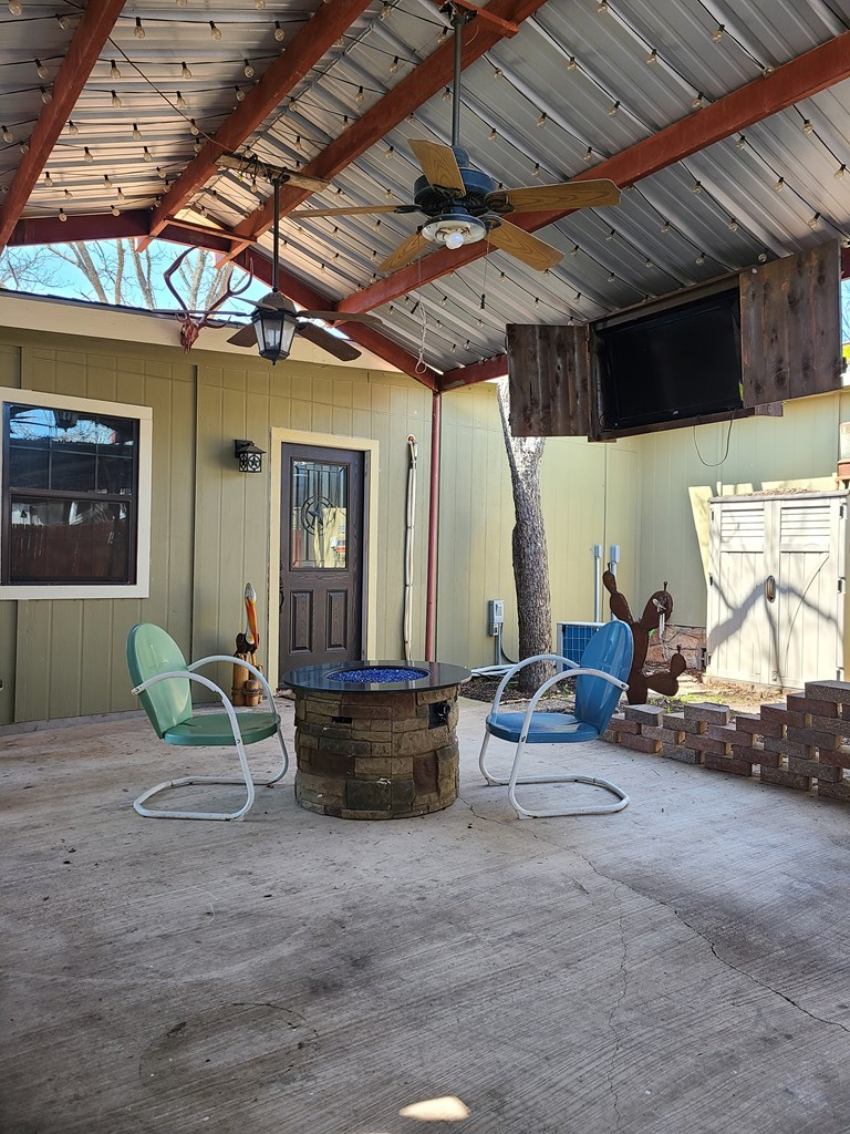 Covered patio with TV